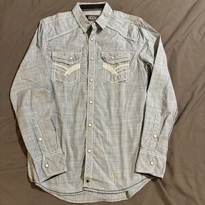 BKE BUCKLE BLACK women Pearl snap size S long sleeve Light Blue with Embroidery